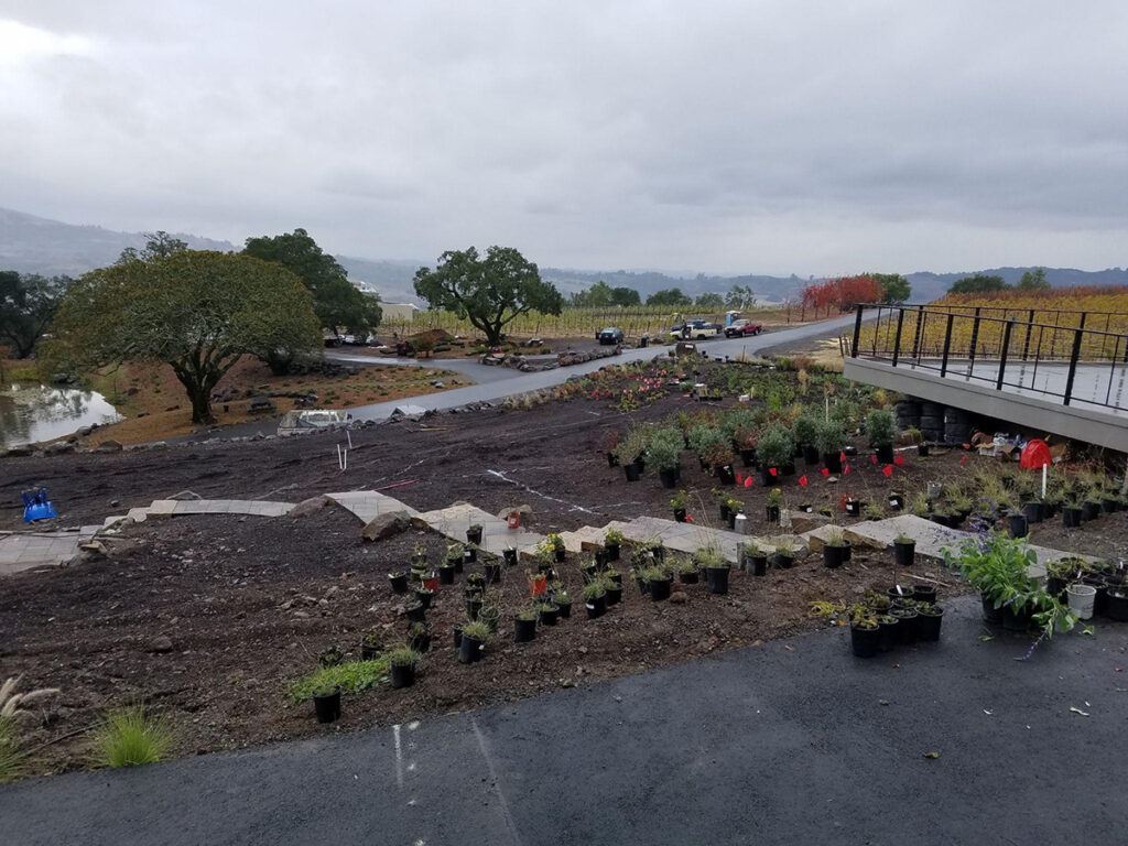 Landscaping Being Installed On A Site On A Mountain