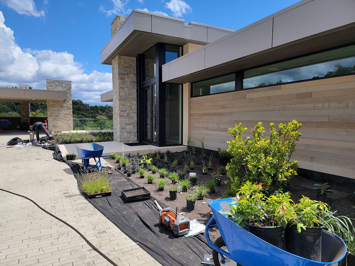 A building with plants and tools