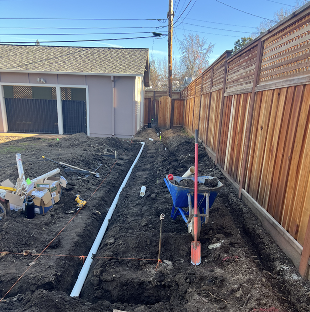 Our installation team installing a subsurface drainage system for a design build client in Santa Rosa