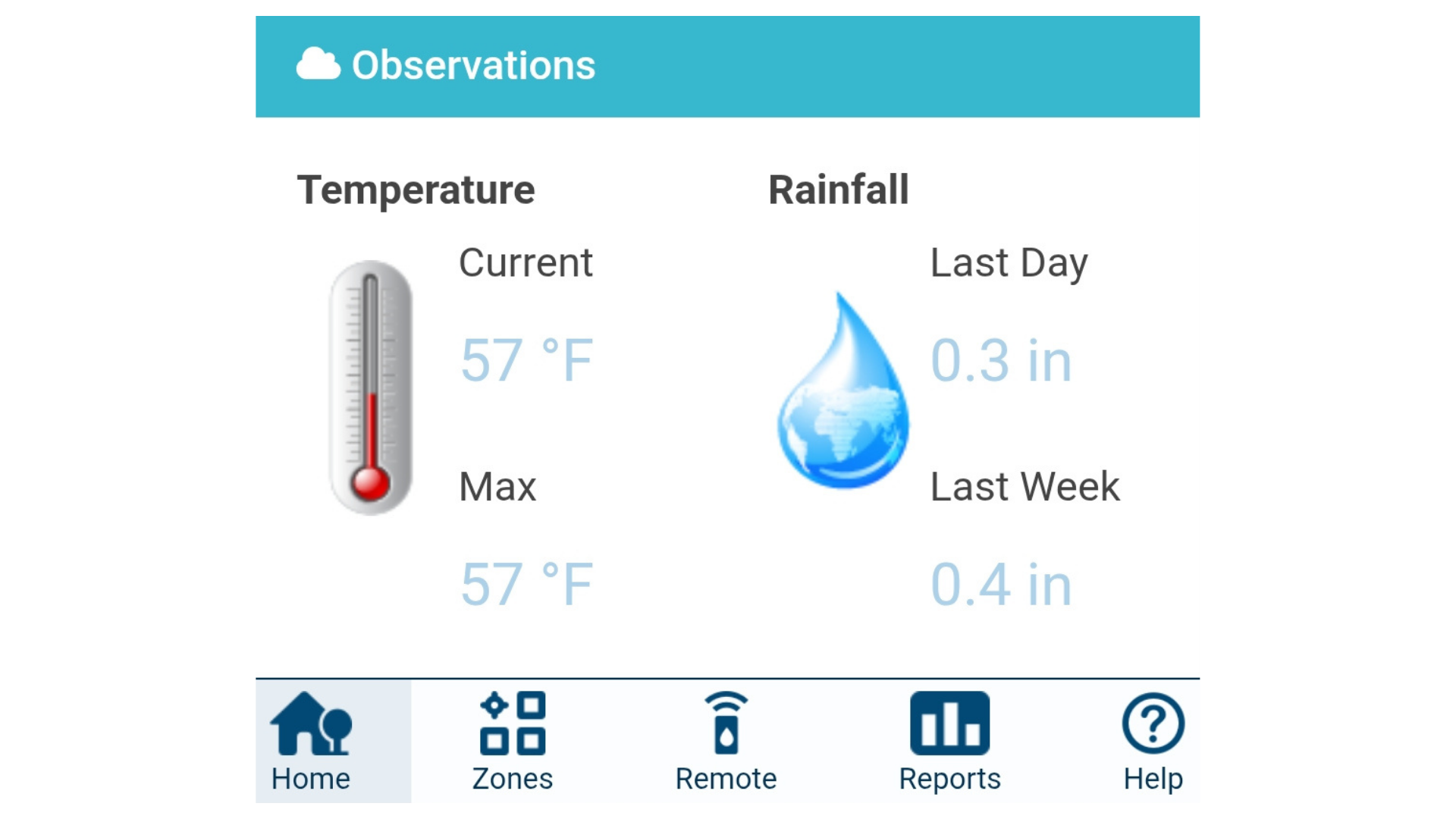 A screenshot of a modern WIFI enabled irrigation controller displaying real time weather data.